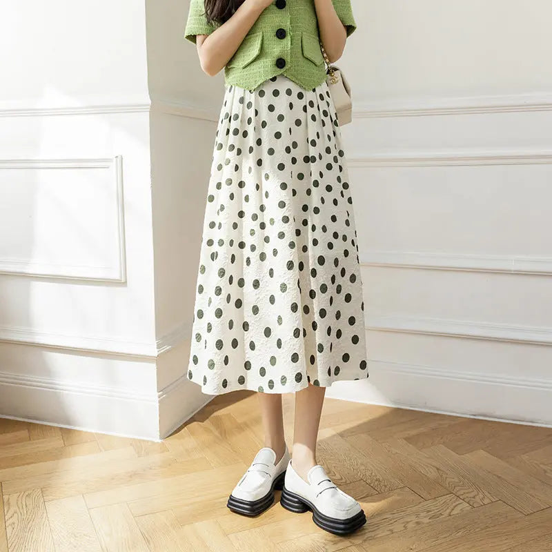 Women's Printed Dots High Waist Pleated Skirt Polka Dot Skirt hercurva