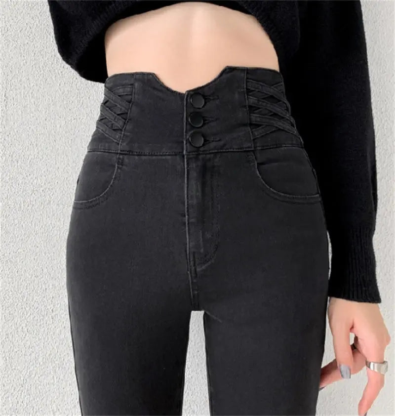 Tight High Waist And Small Feet Belly Women's Denim Trousers hercurva