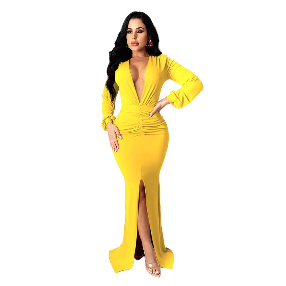 Women's Large V-neck Slim-fit Nightclub Evening Dress hercurva