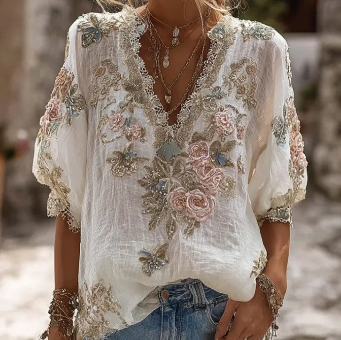 3D-printed Chic Short-sleeve Top For Fall Womens Style hercurva