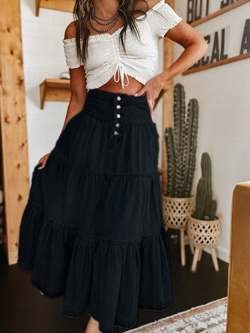 Bohemian A- Line Layered Cake Denim Skirt hercurva