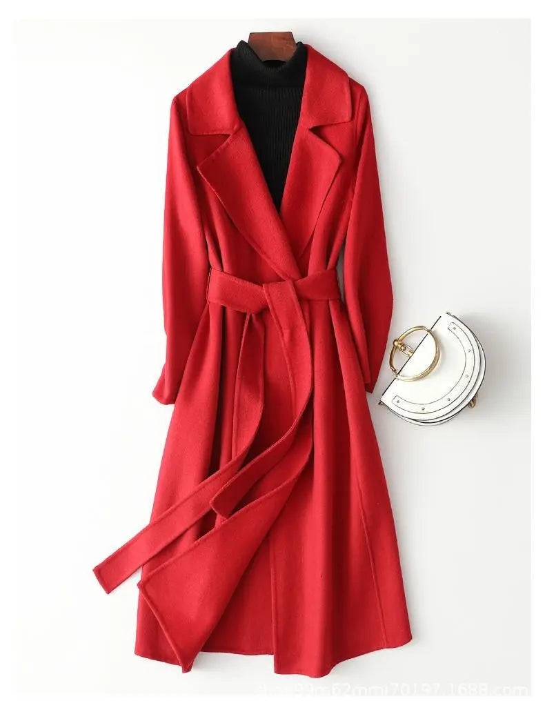 Mid-length Below The Knee Slim Fit Lace-up Woolen Coat High-end Woolen Coat hercurva