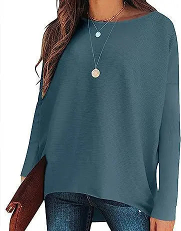 High And Low Batwing Sleeve Knitted Loose Pullover Waist Top hercurva