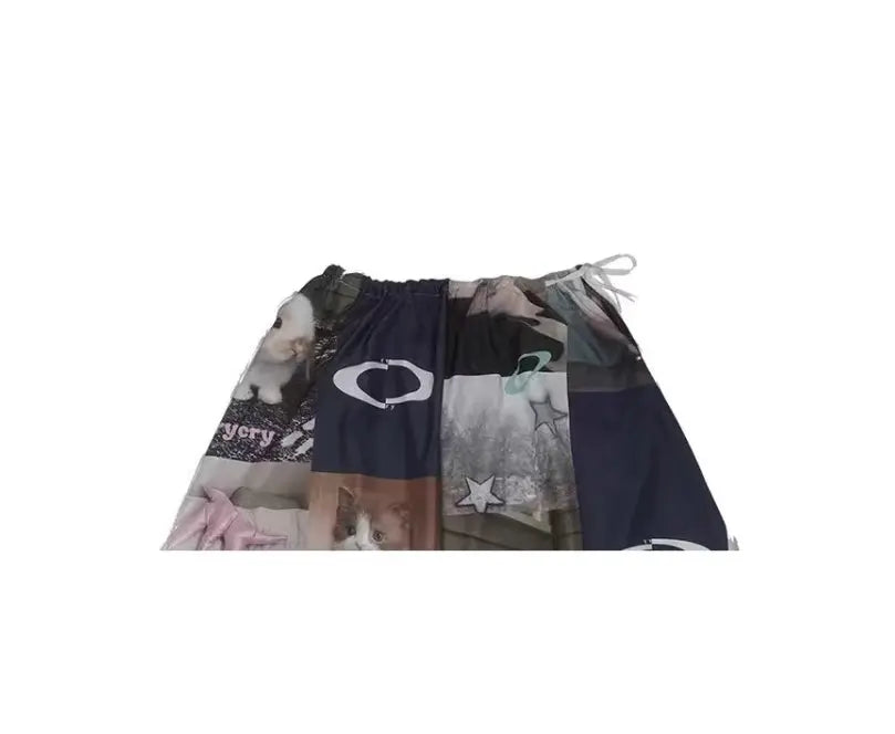Rabbit Cat Printed Cute A Pendulum Length Skirt hercurva