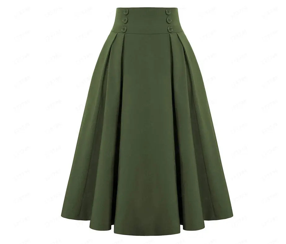 Women's Fashion Casual Skirt With Pockets Retro High Waist Pleated hercurva