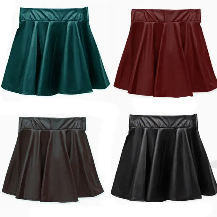 High waist Faux Leather Skirt sun skirt pleated skirt hercurva