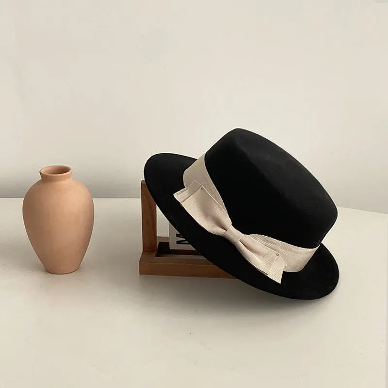 Bow Japanese Style British Style Western Style French Retro Flat-brimmed Cap hercurva