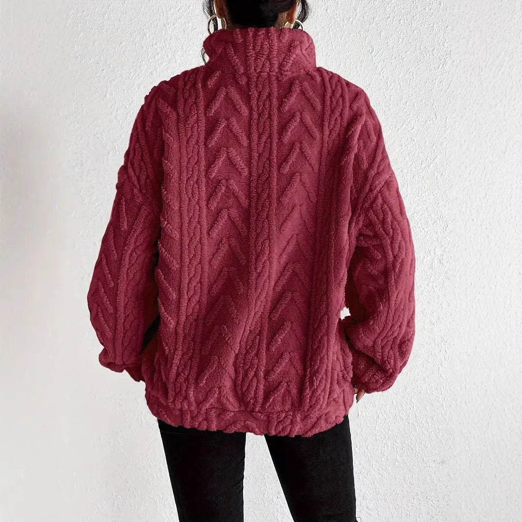 Double-sided Plush Latte Art Casual Zipper Pullover Top hercurva