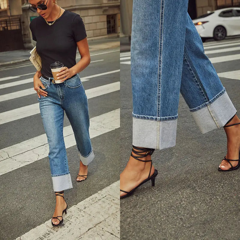 Retro Curling New Elastic Straight Jeans For Women hercurva