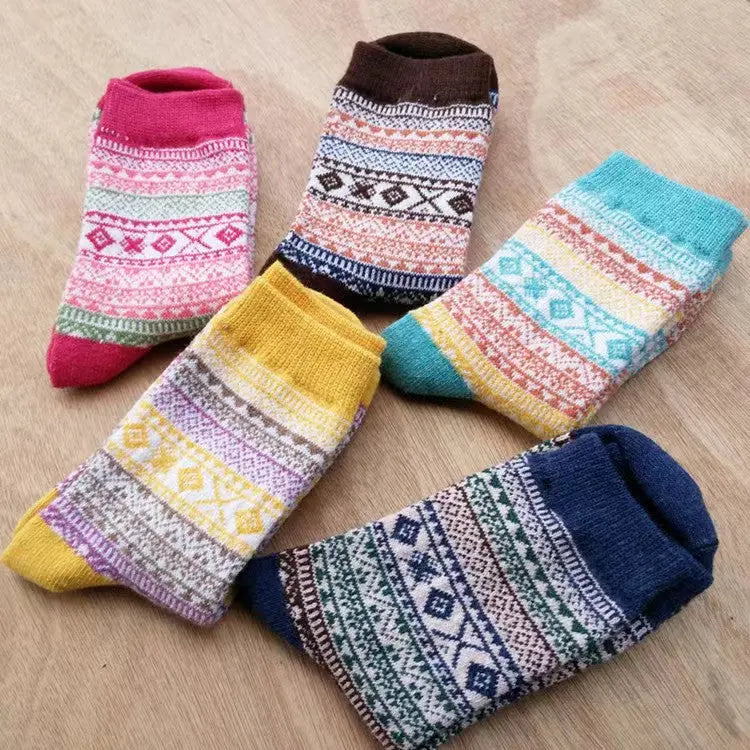 Winter Rhombus Wool Socks Thick Line Medium Tube hercurva