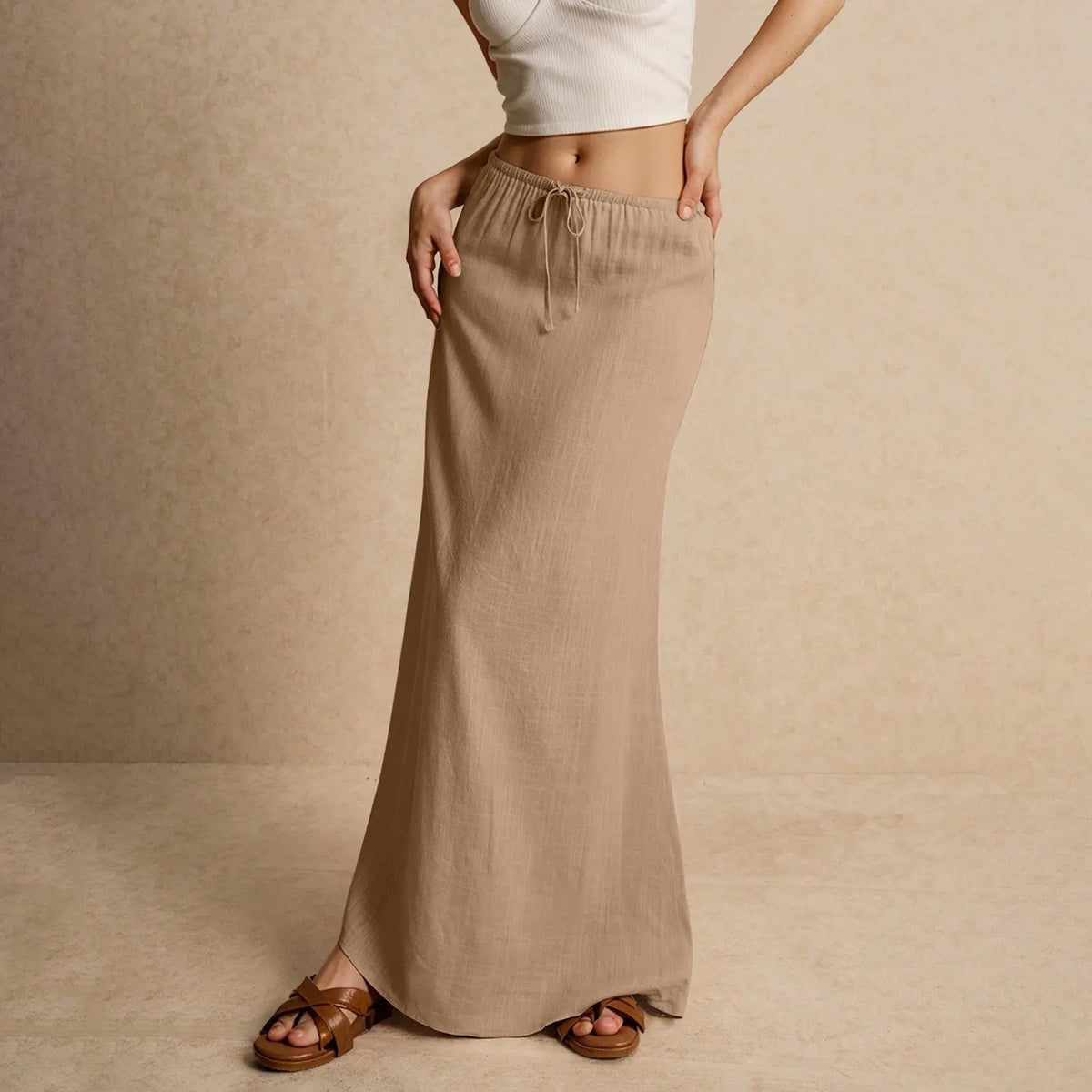 Women's Solid Color Drawstring Elastic Waist Skirt hercurva