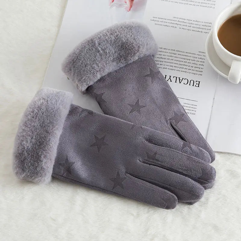 Women's suede winter wool warm gloves hercurva