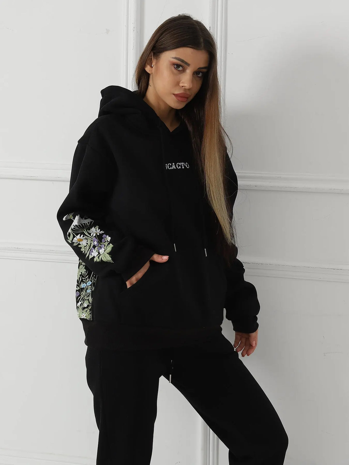 Women's Solid Color Floral Long Sleeved Sweatshirt hercurva