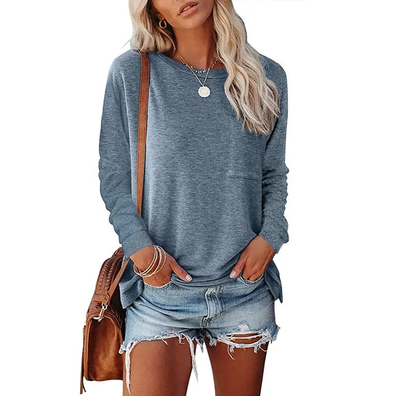 Pocket Split Long-sleeved Casual Bottoming T-shirt hercurva