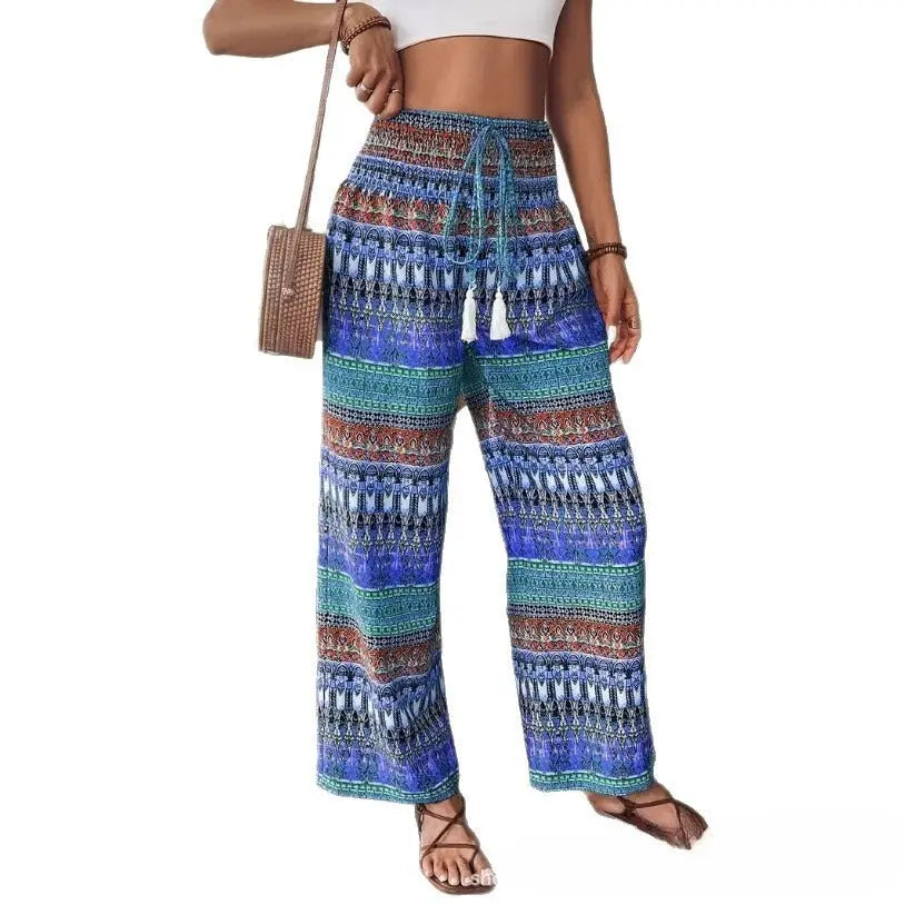 Women's Printed Wear Casual High Waist Elastic Trousers hercurva