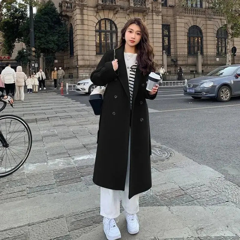 Loose Mid-length Lace-up Woolen Coat Women hercurva