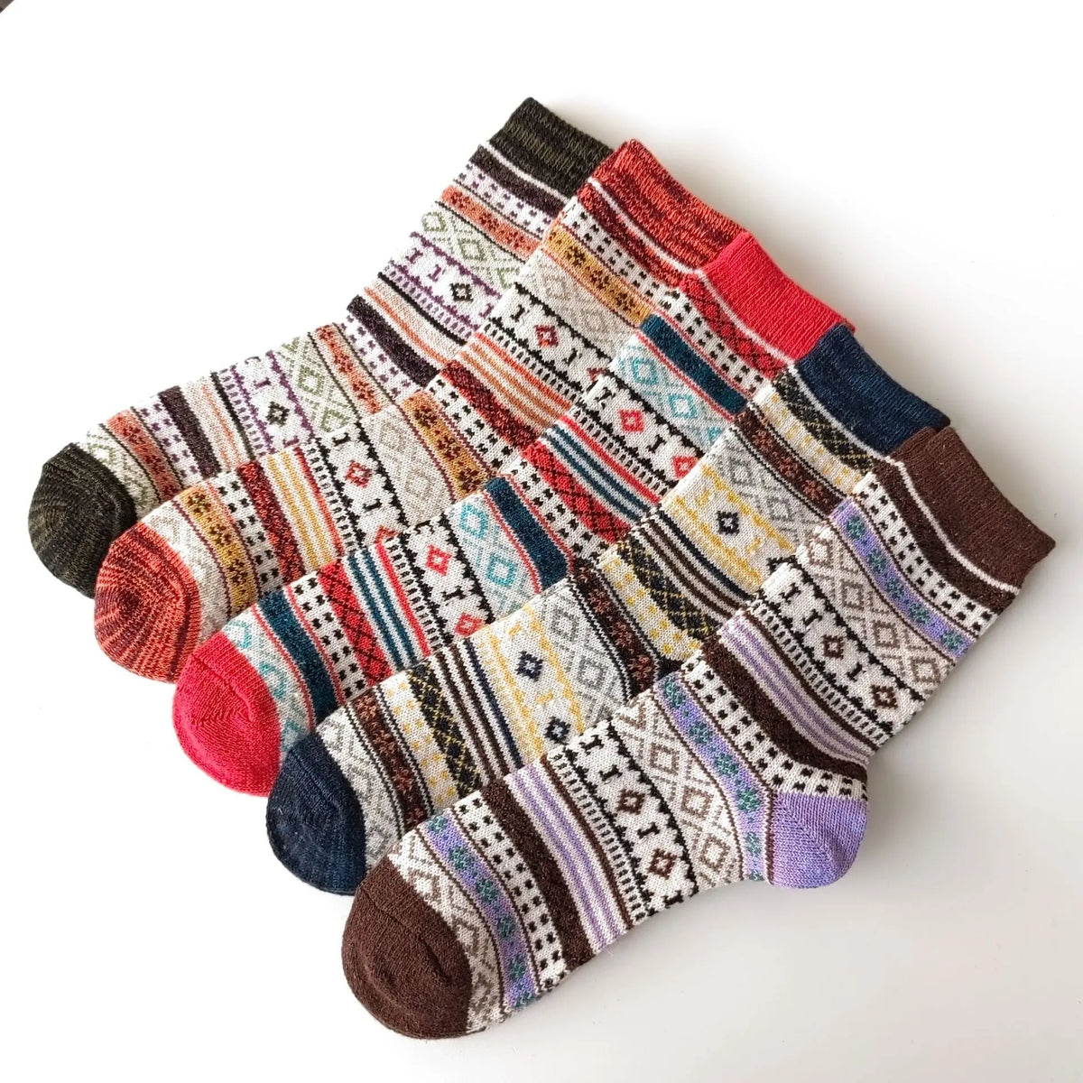 Winter Rhombus Wool Socks Thick Line Medium Tube hercurva