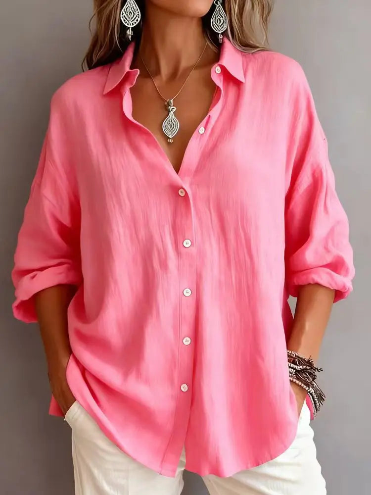 Fashionable Solid-color Long-sleeve Lapel Cardigan Shirt hercurva