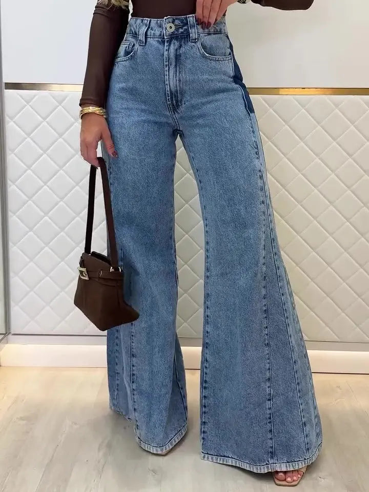 Trendy Light Blue High - Waisted Flared Jeans hercurva