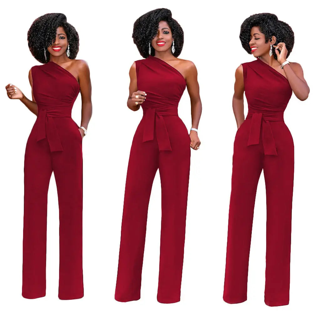 Solid color slant collar button up Jumpsuit hercurva