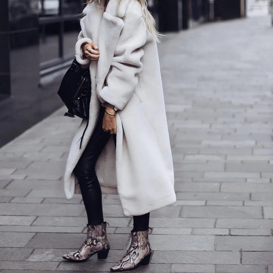 Solid color double-breasted woolen long coat hercurva