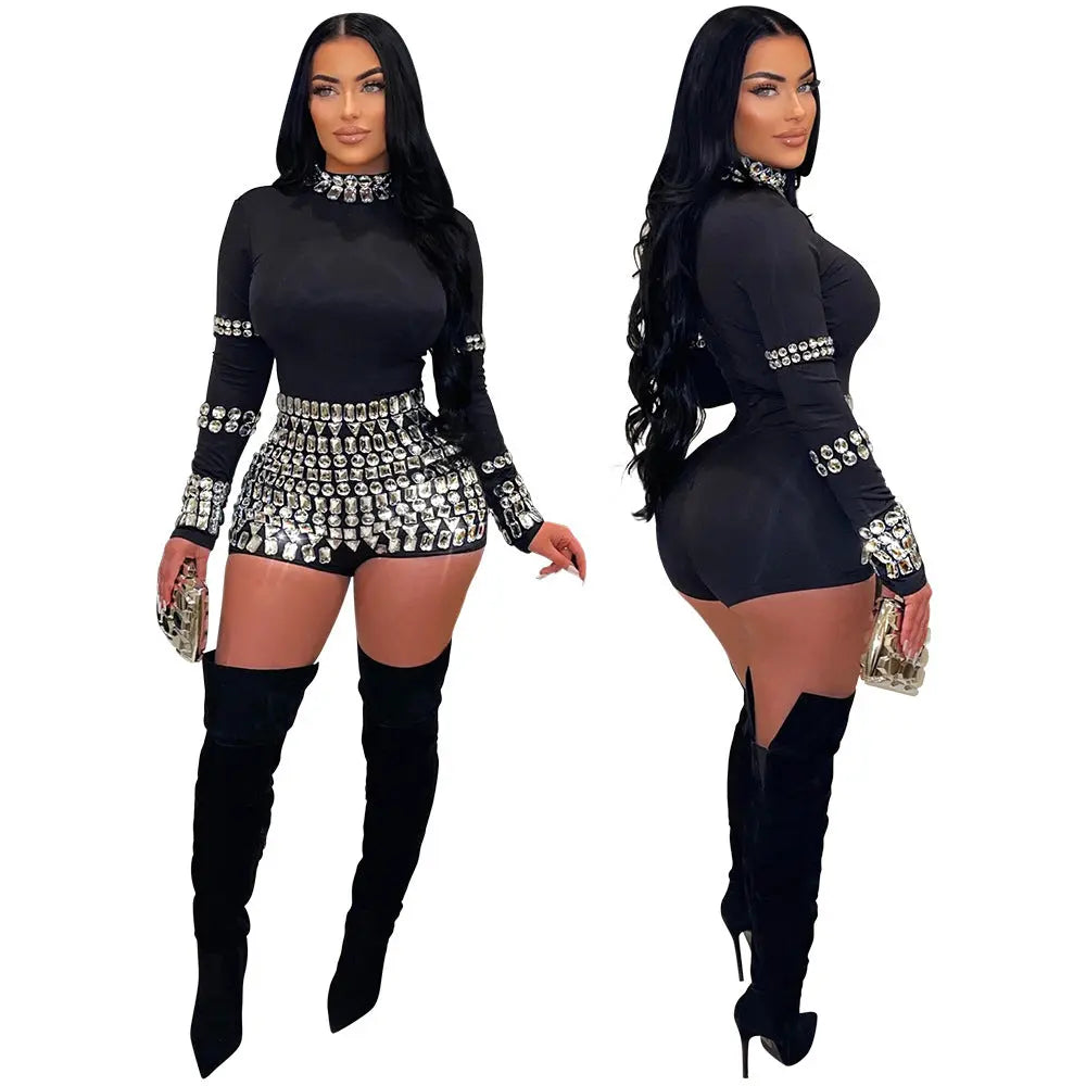 Fashion Rhinestone Slim Fit Bodysuit Women hercurva