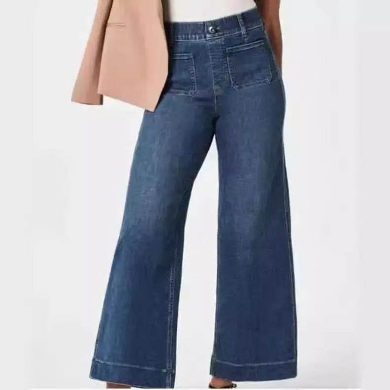 Cropped Style Wide Leg Women's Clothing Oversized Jeans, Shade Blue hercurva