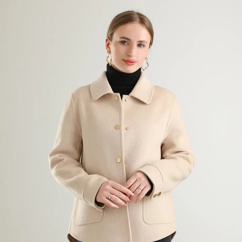 Autumn And Winter New Polo Collar Solid Color Coat For Women hercurva