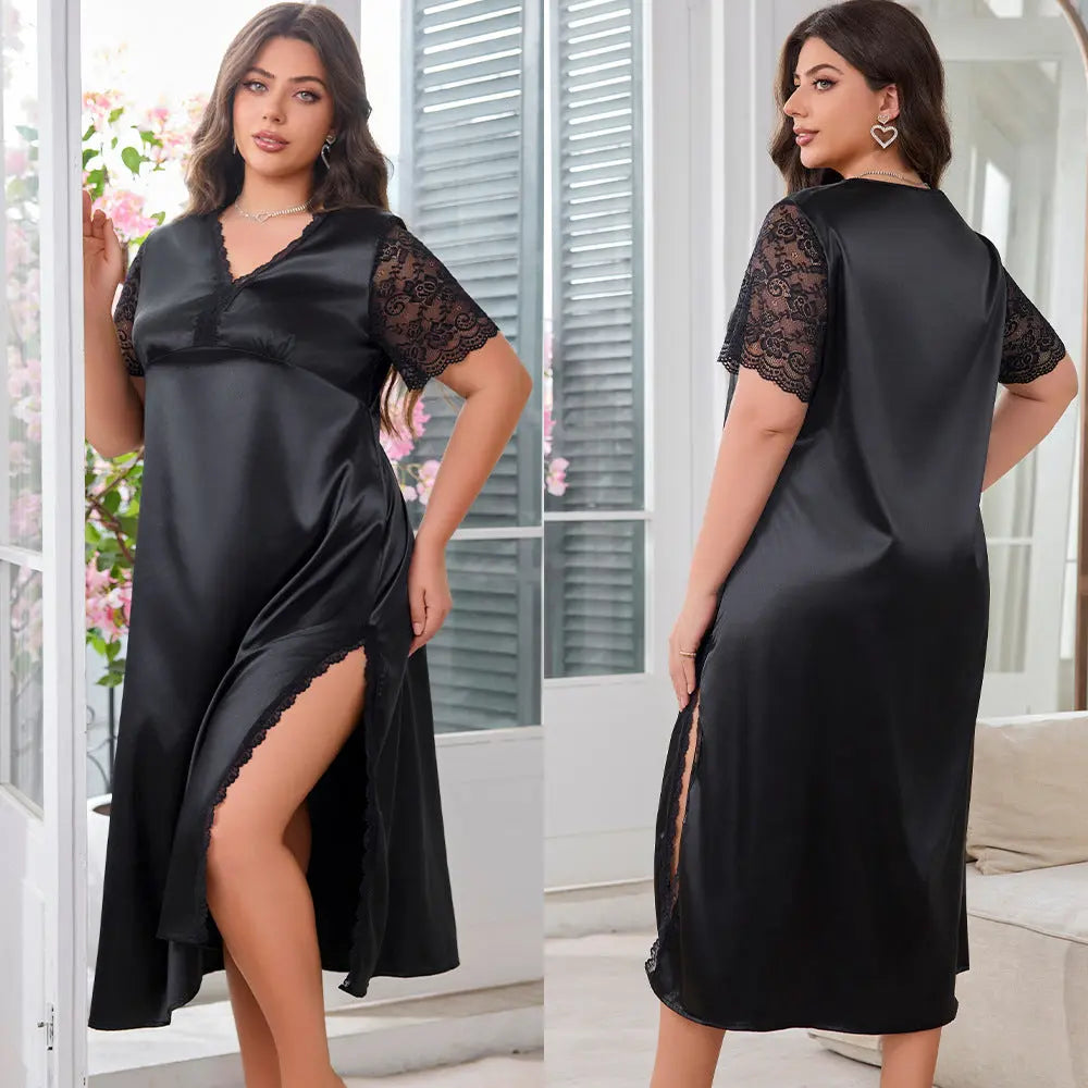 Sexy Slit Nightdress For Women Summer Amazon Fashion New Arrival Ice Silk Pajamas Loungewear hercurva
