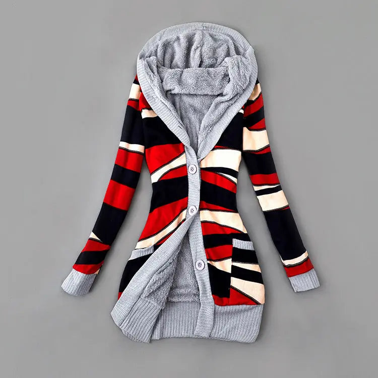Thick Printed Hooded Knitted Cardigan Jacket hercurva