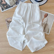 High Waist Drape Linen Cropped Straight Pants hercurva