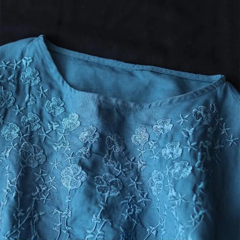 Artistic Retro Cotton And Linen Solid Color Half Sleeve hercurva