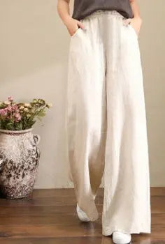 Pure Linen Korean Wide Leg Pants Women Loose Rope hercurva