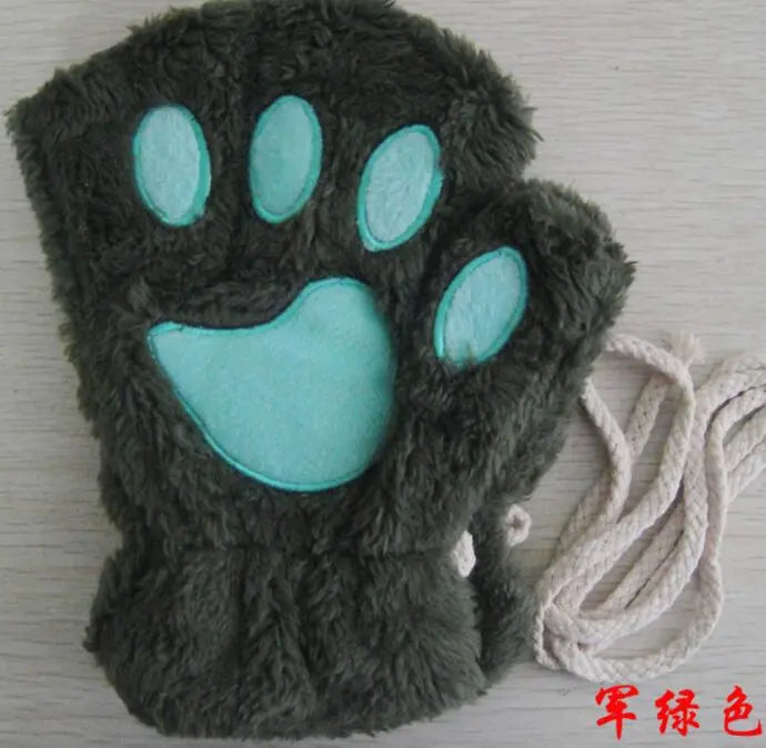 Winter Lovely Half Cover Paw Bear Cat Claw Gloves Short Finger hercurva