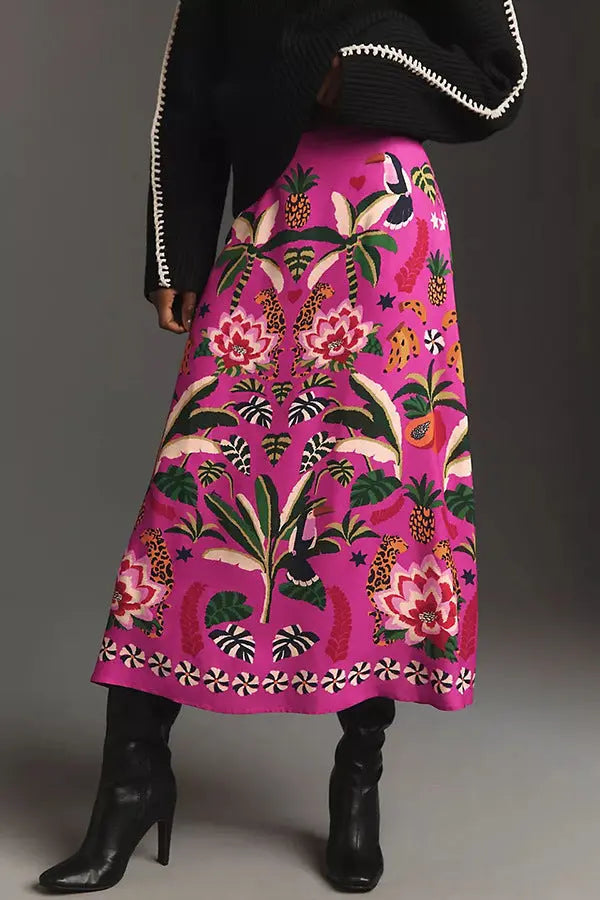 Street Tropical Plant Vintage Print Skirt For Women hercurva
