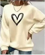 Solid Color Love Print Round Neck Pullover Hoodie hercurva