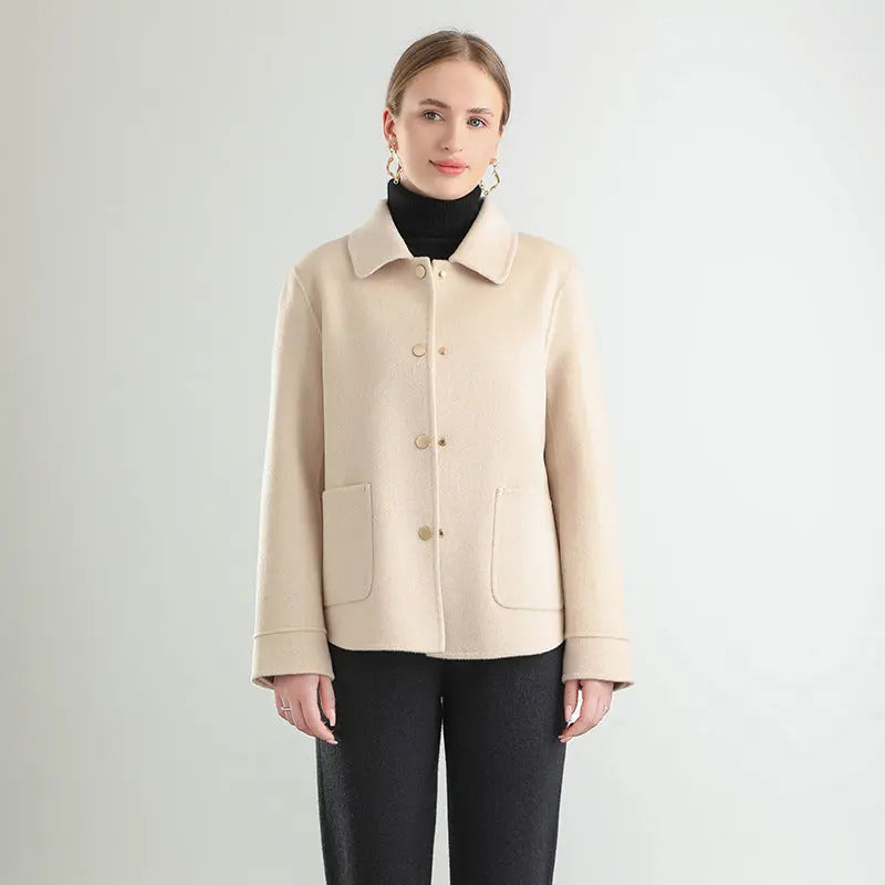 Autumn And Winter New Polo Collar Solid Color Coat For Women hercurva