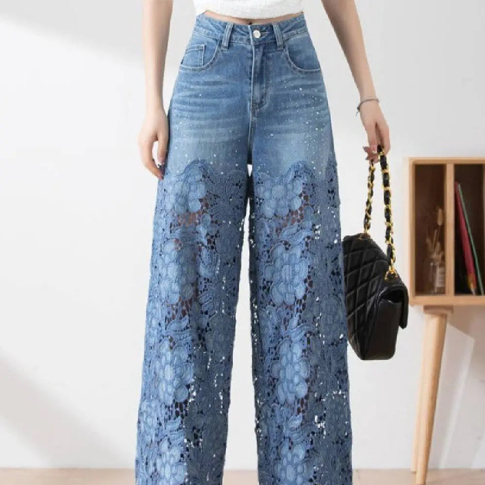 Women's Stitching High Waist Wide Leg Pants hercurva