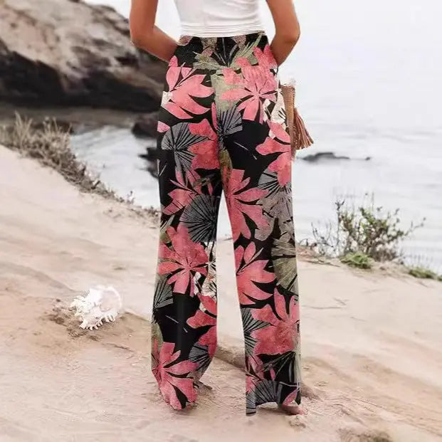 Summer Women's Fashion Loose Temperament Printed High Waist Wide Leg Trousers hercurva
