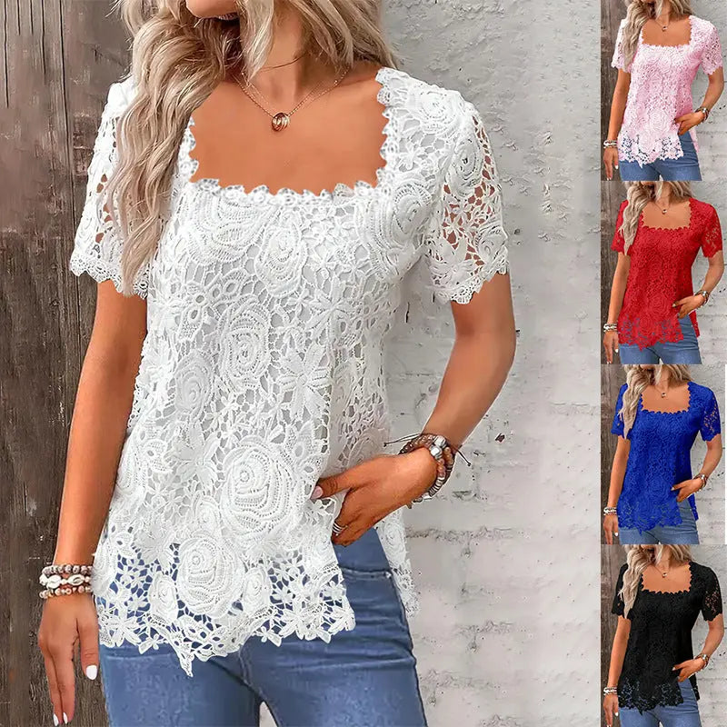 Rose Lace T-shirt Top For Women hercurva