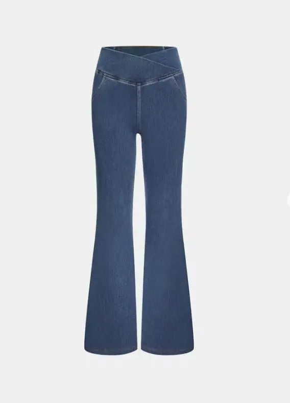 High Imitation Denim Bell-bottom Pants Cross-border Hip Lifting European And American Women Bell-bottom Pants hercurva