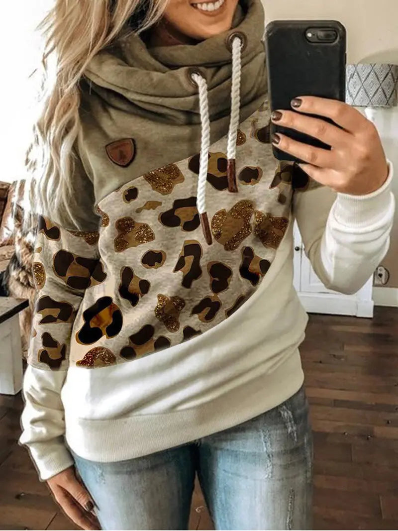 Printed stitching hooded fleece loose sweatshirt hercurva