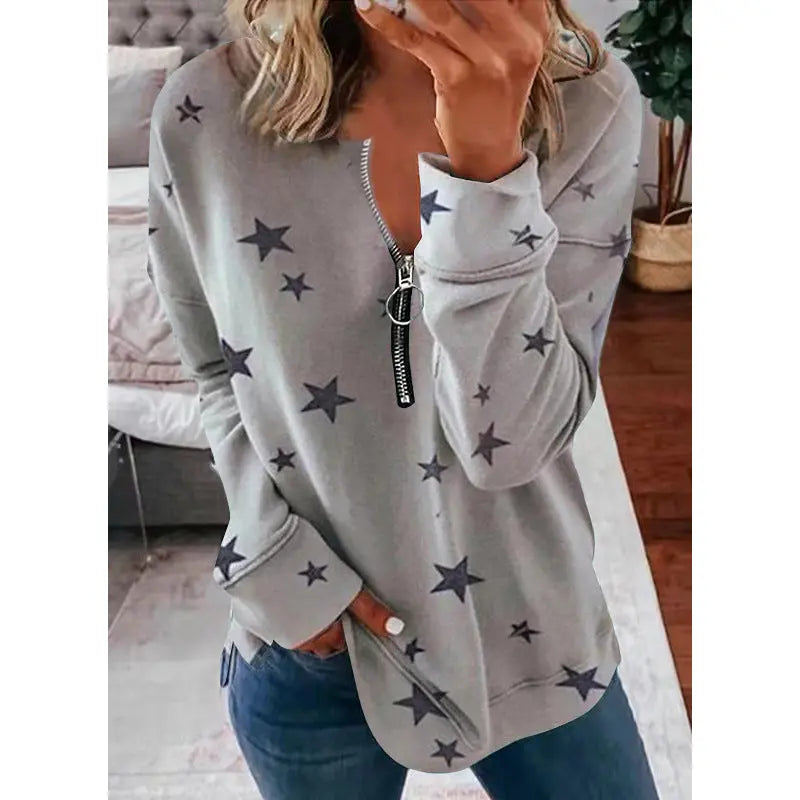 Star Print Long Sleeve Pullover Women's Sweatshirt hercurva