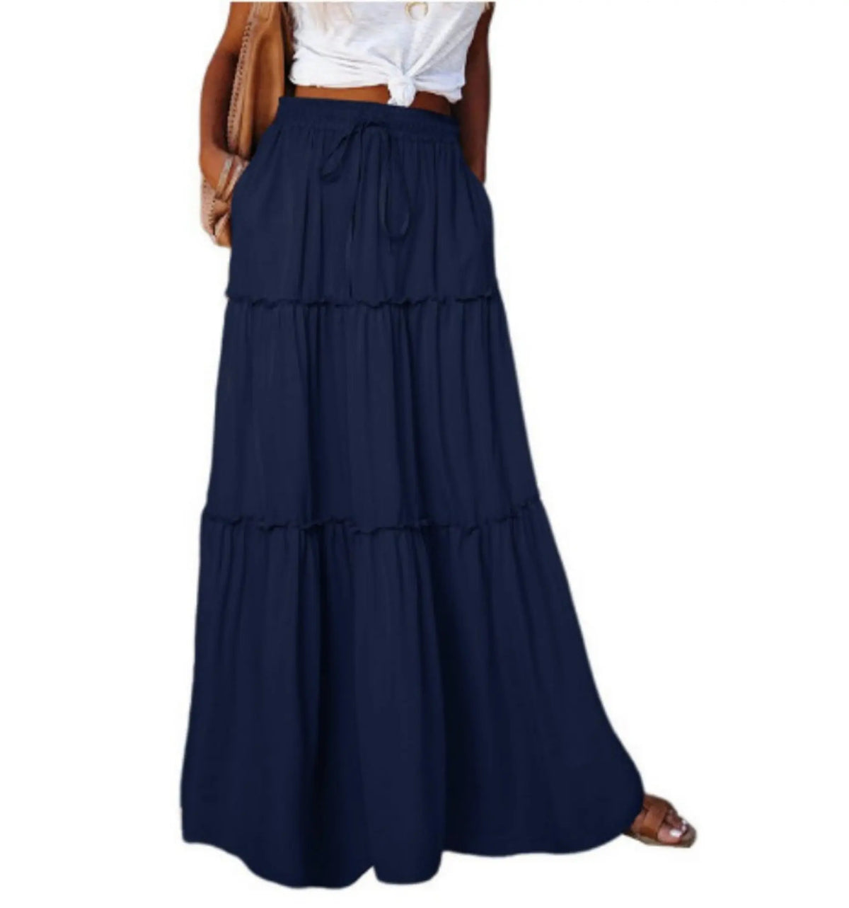 Women's Elastic High Waist A-Line Pleated Casual Maxi Dress hercurva