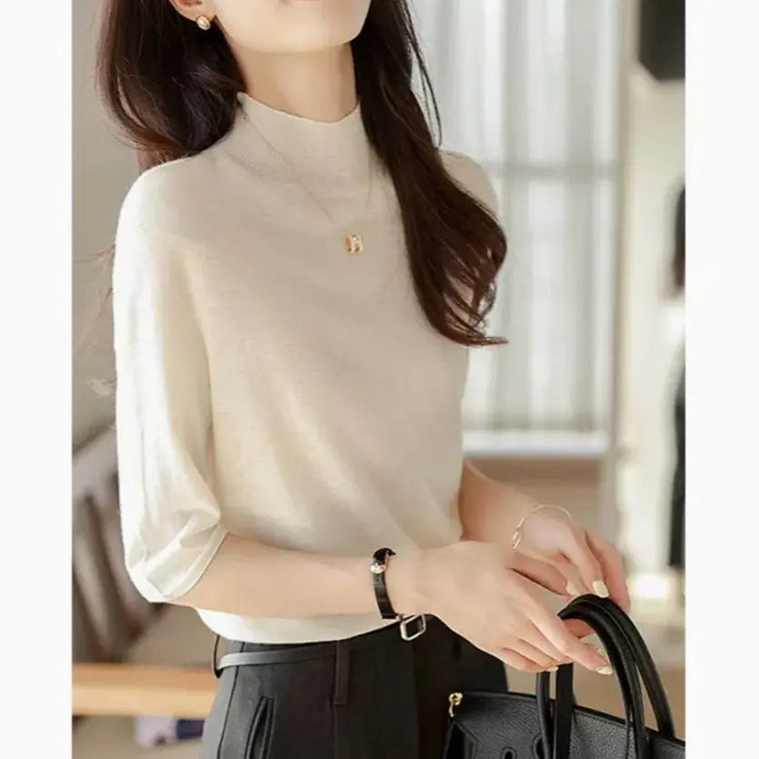Women's Mid-sleeve Top, Base Layer, Thin Sweater hercurva