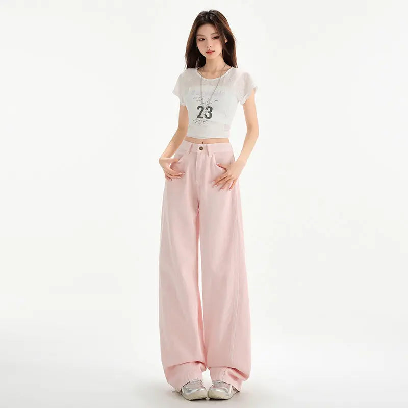 Cherry Blossom Wide Leg Draping Mop Jeans hercurva