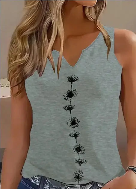 Floral Print Tank Top, Casual Notch Neck Summer Sleeveless Top, Women's Clothing hercurva