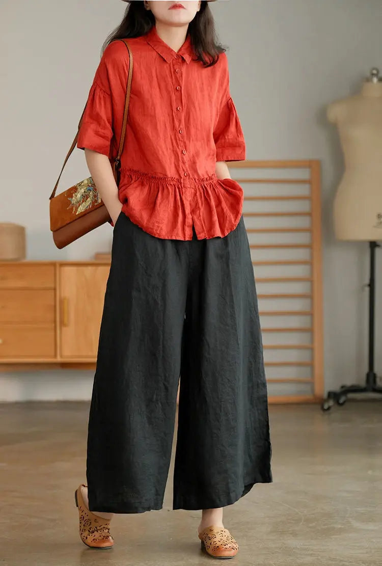 Cotton And Linen Cropped Wide-leg Casual Straight Breathable Slim Fit Casual Pants hercurva