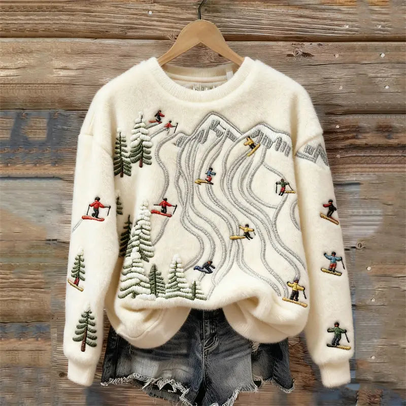 3D Digital-Print Flannel Slim-Fit Crew-Neck Sweatshirt hercurva