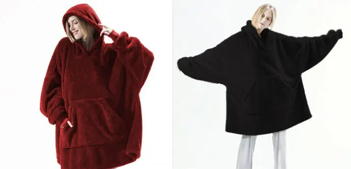 Hoodie Sweatshirt With Big Pocket Tops Sweater Comfortable Loose Double-Sided Fleece Thicker Wearable Blanket hercurva